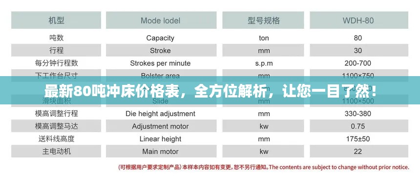 最新80噸沖床價(jià)格表，全方位解析，讓您一目了然！