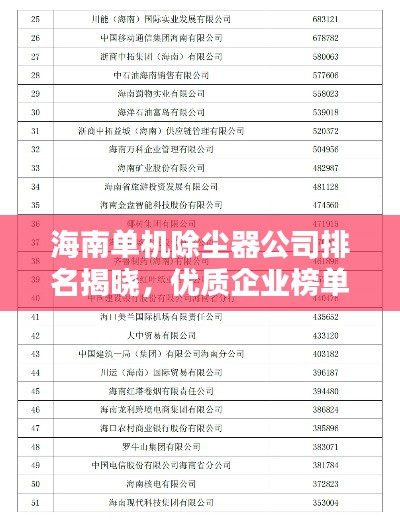 海南單機(jī)除塵器公司排名揭曉，優(yōu)質(zhì)企業(yè)榜單不容錯(cuò)過(guò)！