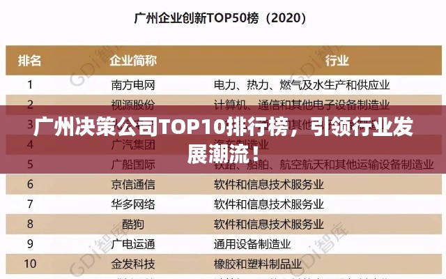 廣州決策公司TOP10排行榜，引領(lǐng)行業(yè)發(fā)展潮流！