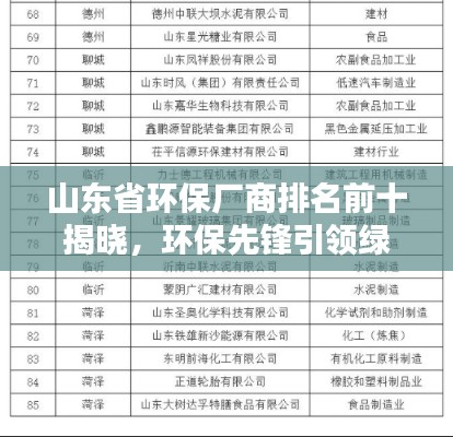 山東省環(huán)保廠商排名前十揭曉，環(huán)保先鋒引領(lǐng)綠色力量！