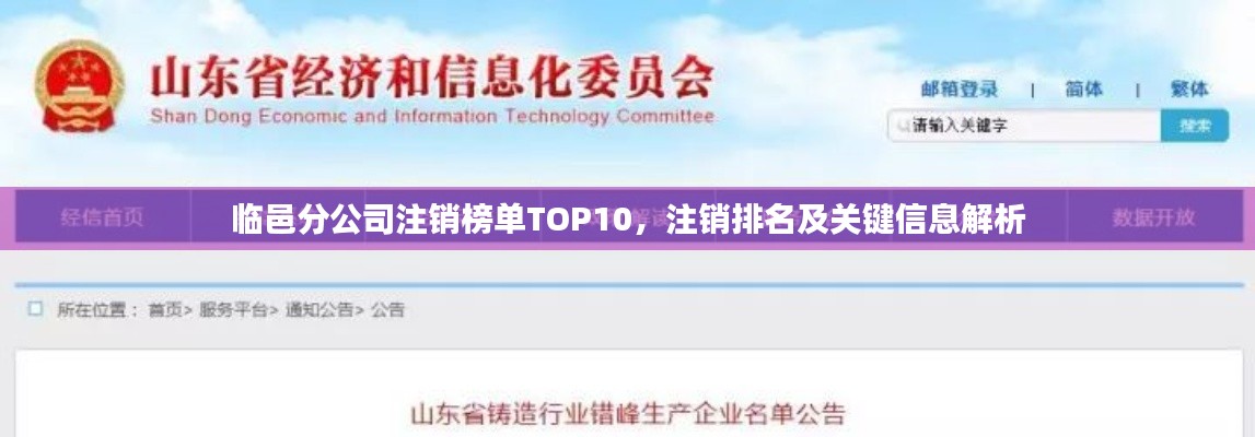 臨邑分公司注銷榜單TOP10，注銷排名及關鍵信息解析